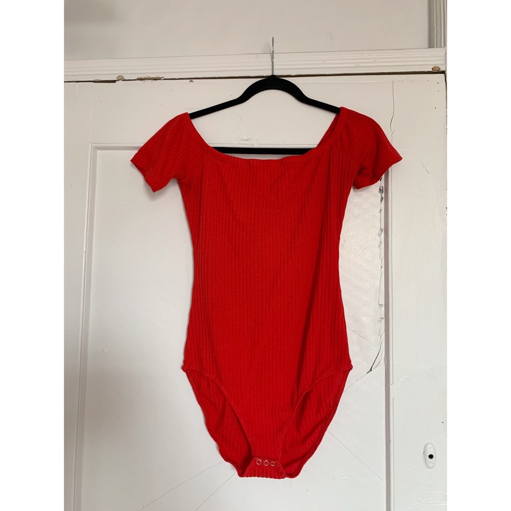 Revolve Capulet Ribbed Red Cap Sleeve Bodysuit